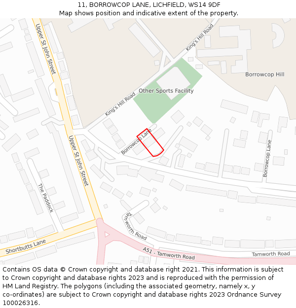 11, BORROWCOP LANE, LICHFIELD, WS14 9DF: Location map and indicative extent of plot