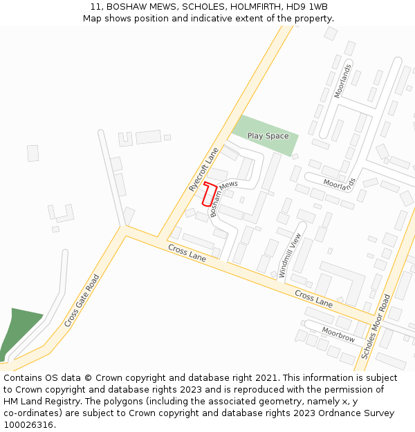 11, BOSHAW MEWS, SCHOLES, HOLMFIRTH, HD9 1WB: Location map and indicative extent of plot