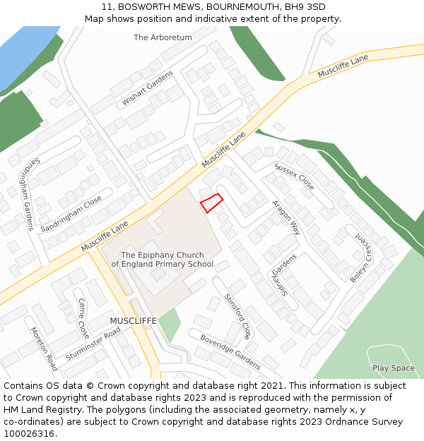 11, BOSWORTH MEWS, BOURNEMOUTH, BH9 3SD: Location map and indicative extent of plot