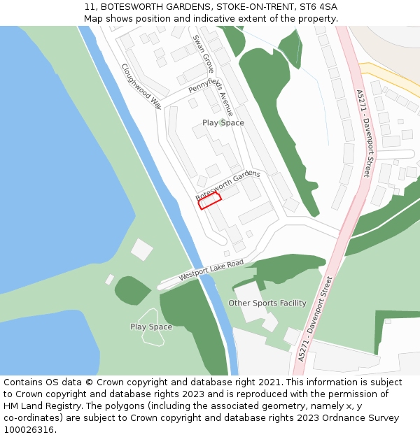 11, BOTESWORTH GARDENS, STOKE-ON-TRENT, ST6 4SA: Location map and indicative extent of plot