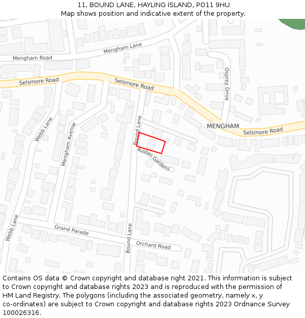 11, BOUND LANE, HAYLING ISLAND, PO11 9HU: Location map and indicative extent of plot