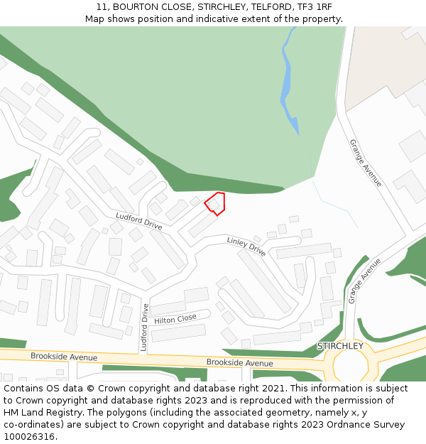 11, BOURTON CLOSE, STIRCHLEY, TELFORD, TF3 1RF: Location map and indicative extent of plot