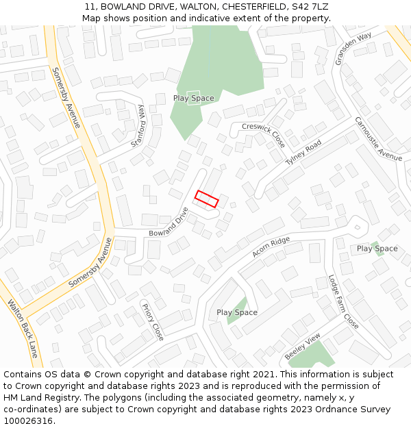 11, BOWLAND DRIVE, WALTON, CHESTERFIELD, S42 7LZ: Location map and indicative extent of plot