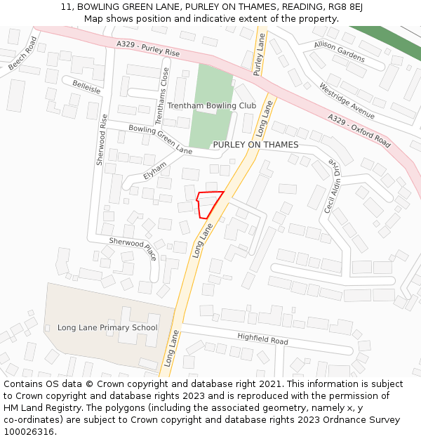 11, BOWLING GREEN LANE, PURLEY ON THAMES, READING, RG8 8EJ: Location map and indicative extent of plot