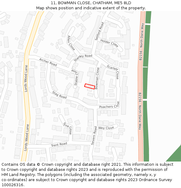 11, BOWMAN CLOSE, CHATHAM, ME5 8LD: Location map and indicative extent of plot