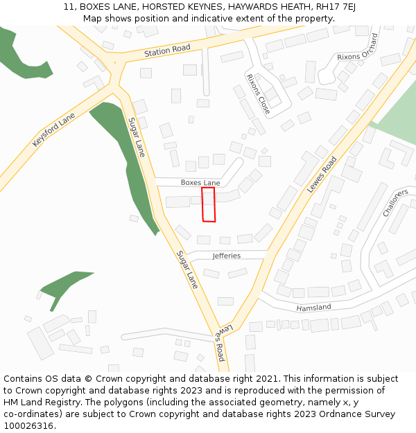 11, BOXES LANE, HORSTED KEYNES, HAYWARDS HEATH, RH17 7EJ: Location map and indicative extent of plot