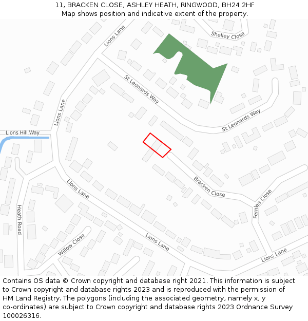 11, BRACKEN CLOSE, ASHLEY HEATH, RINGWOOD, BH24 2HF: Location map and indicative extent of plot