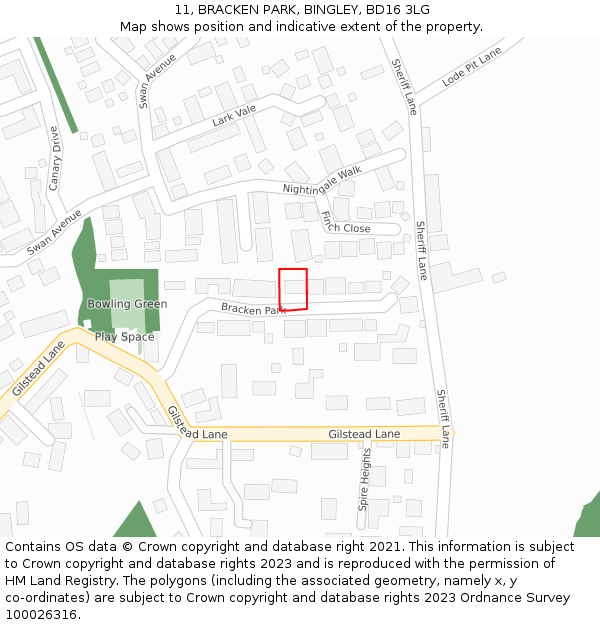 11, BRACKEN PARK, BINGLEY, BD16 3LG: Location map and indicative extent of plot