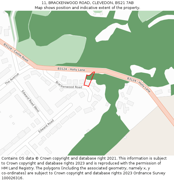 11, BRACKENWOOD ROAD, CLEVEDON, BS21 7AB: Location map and indicative extent of plot