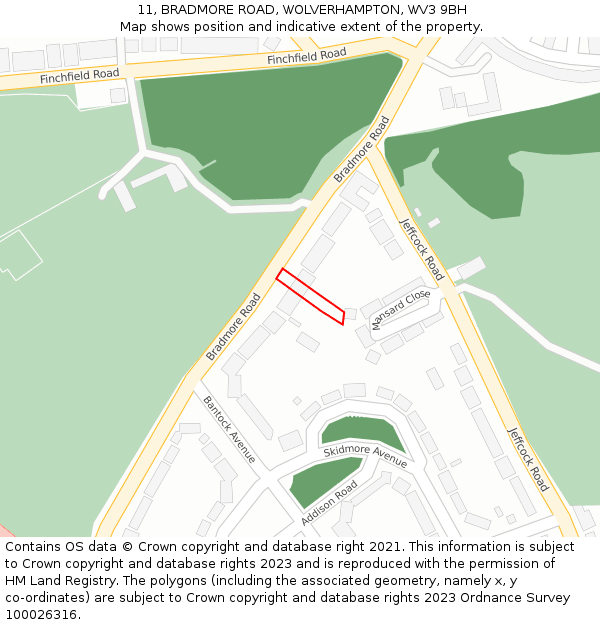 11, BRADMORE ROAD, WOLVERHAMPTON, WV3 9BH: Location map and indicative extent of plot