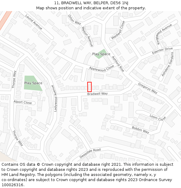 11, BRADWELL WAY, BELPER, DE56 1NJ: Location map and indicative extent of plot