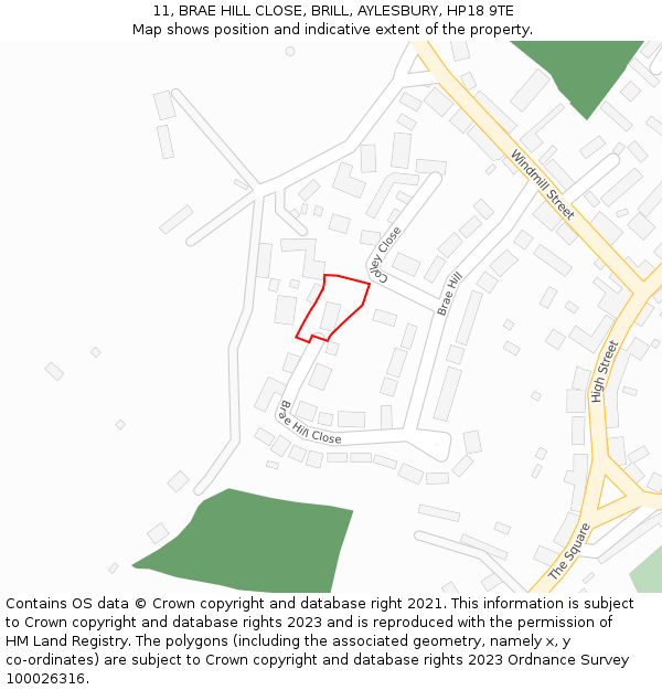 11, BRAE HILL CLOSE, BRILL, AYLESBURY, HP18 9TE: Location map and indicative extent of plot