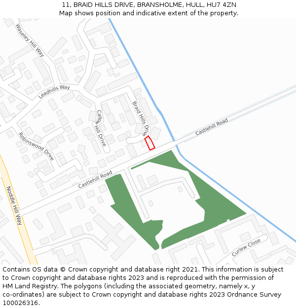 11, BRAID HILLS DRIVE, BRANSHOLME, HULL, HU7 4ZN: Location map and indicative extent of plot