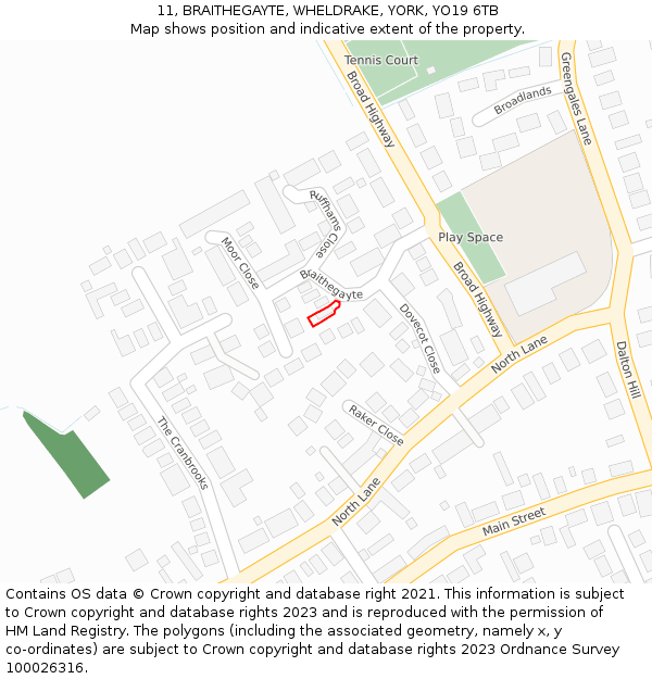 11, BRAITHEGAYTE, WHELDRAKE, YORK, YO19 6TB: Location map and indicative extent of plot