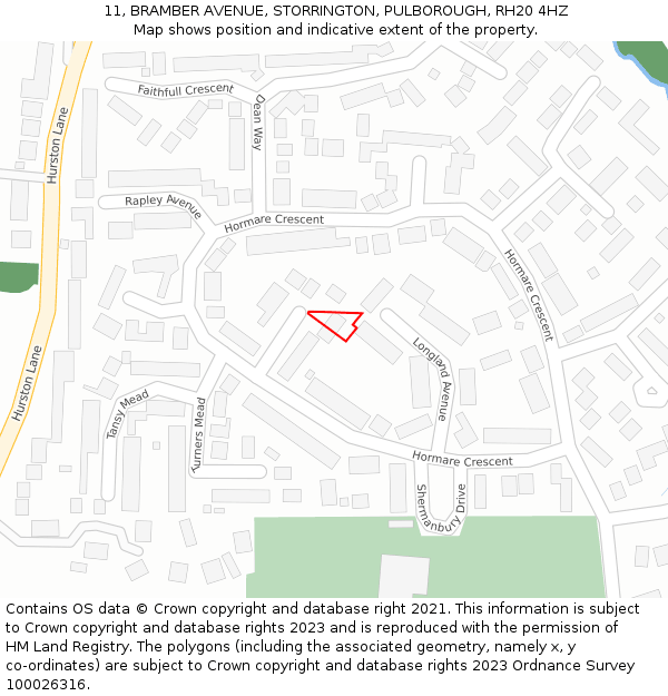 11, BRAMBER AVENUE, STORRINGTON, PULBOROUGH, RH20 4HZ: Location map and indicative extent of plot