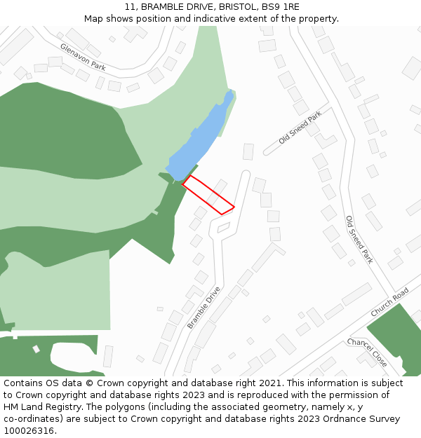 11, BRAMBLE DRIVE, BRISTOL, BS9 1RE: Location map and indicative extent of plot