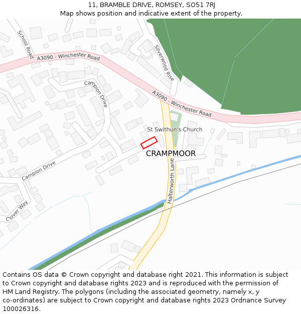 11, BRAMBLE DRIVE, ROMSEY, SO51 7RJ: Location map and indicative extent of plot