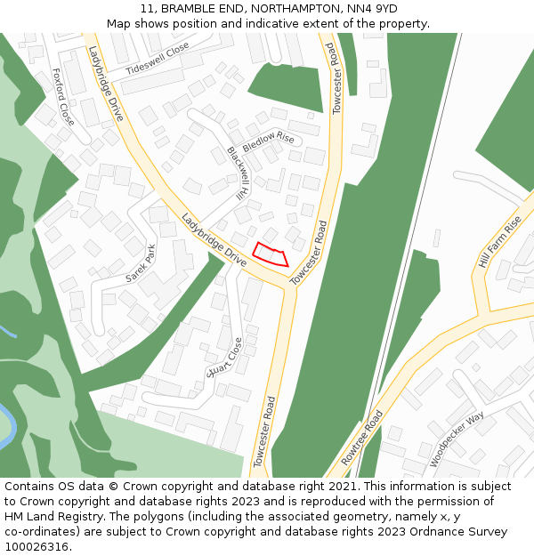 11, BRAMBLE END, NORTHAMPTON, NN4 9YD: Location map and indicative extent of plot