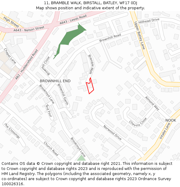 11, BRAMBLE WALK, BIRSTALL, BATLEY, WF17 0DJ: Location map and indicative extent of plot
