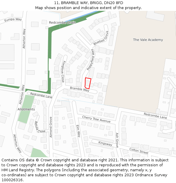 11, BRAMBLE WAY, BRIGG, DN20 8FD: Location map and indicative extent of plot