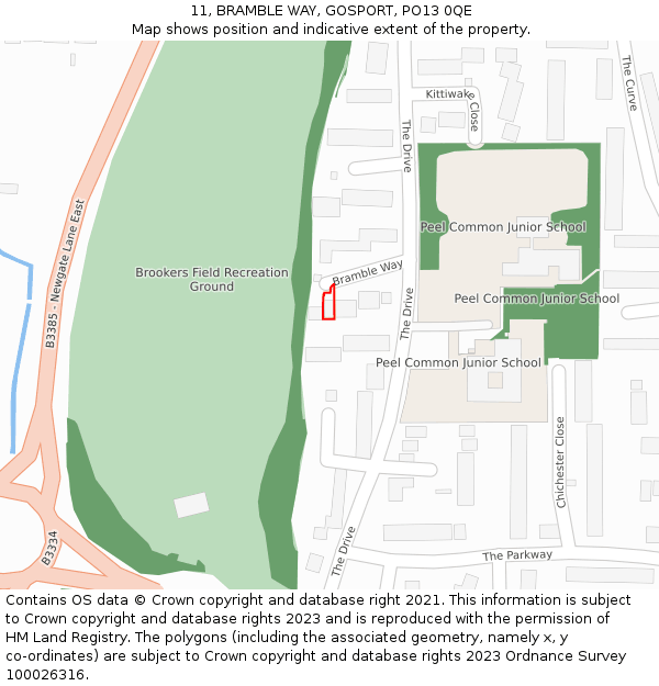 11, BRAMBLE WAY, GOSPORT, PO13 0QE: Location map and indicative extent of plot