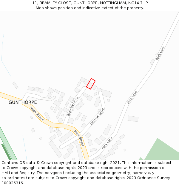 11, BRAMLEY CLOSE, GUNTHORPE, NOTTINGHAM, NG14 7HP: Location map and indicative extent of plot