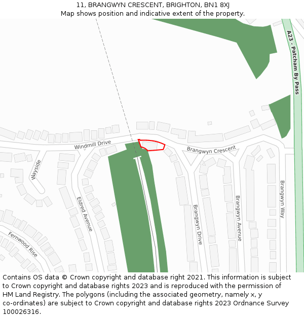 11, BRANGWYN CRESCENT, BRIGHTON, BN1 8XJ: Location map and indicative extent of plot