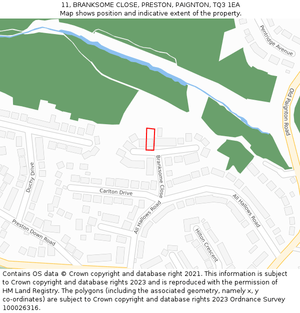 11, BRANKSOME CLOSE, PRESTON, PAIGNTON, TQ3 1EA: Location map and indicative extent of plot