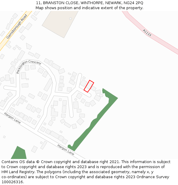 11, BRANSTON CLOSE, WINTHORPE, NEWARK, NG24 2PQ: Location map and indicative extent of plot