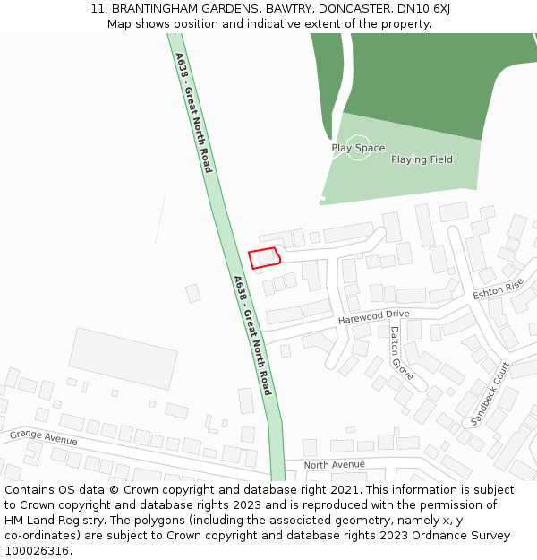 11, BRANTINGHAM GARDENS, BAWTRY, DONCASTER, DN10 6XJ: Location map and indicative extent of plot