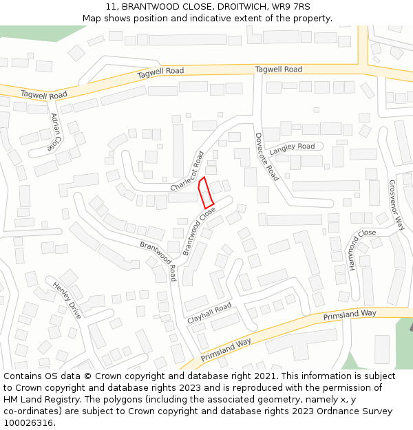 11, BRANTWOOD CLOSE, DROITWICH, WR9 7RS: Location map and indicative extent of plot