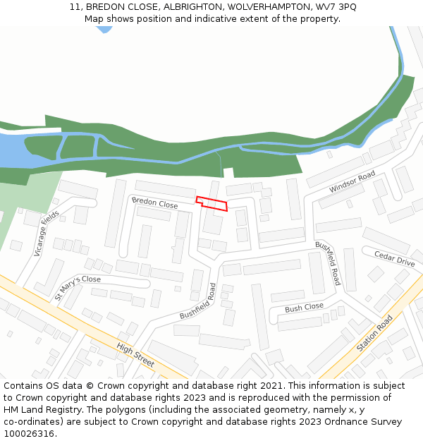 11, BREDON CLOSE, ALBRIGHTON, WOLVERHAMPTON, WV7 3PQ: Location map and indicative extent of plot