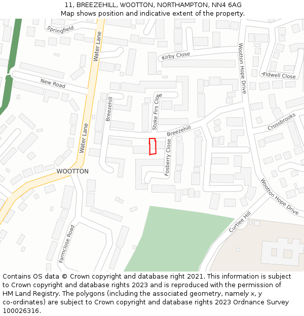 11, BREEZEHILL, WOOTTON, NORTHAMPTON, NN4 6AG: Location map and indicative extent of plot