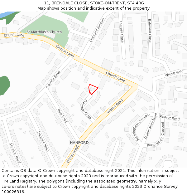 11, BRENDALE CLOSE, STOKE-ON-TRENT, ST4 4RG: Location map and indicative extent of plot
