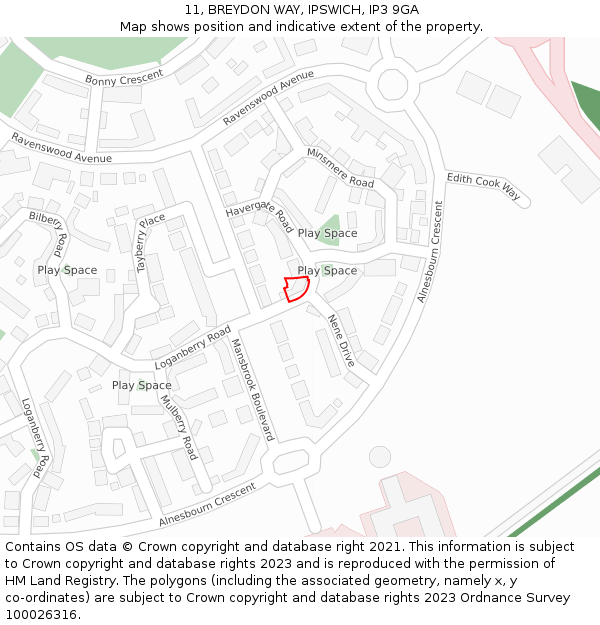 11, BREYDON WAY, IPSWICH, IP3 9GA: Location map and indicative extent of plot