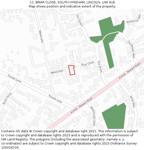 11, BRIAR CLOSE, SOUTH HYKEHAM, LINCOLN, LN6 9UE: Location map and indicative extent of plot