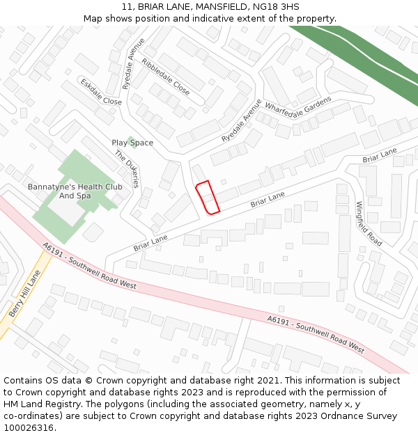11, BRIAR LANE, MANSFIELD, NG18 3HS: Location map and indicative extent of plot