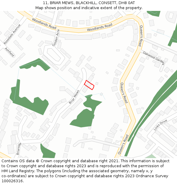 11, BRIAR MEWS, BLACKHILL, CONSETT, DH8 0AT: Location map and indicative extent of plot