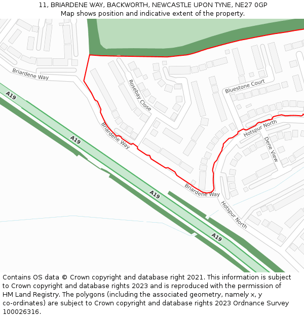 11, BRIARDENE WAY, BACKWORTH, NEWCASTLE UPON TYNE, NE27 0GP: Location map and indicative extent of plot