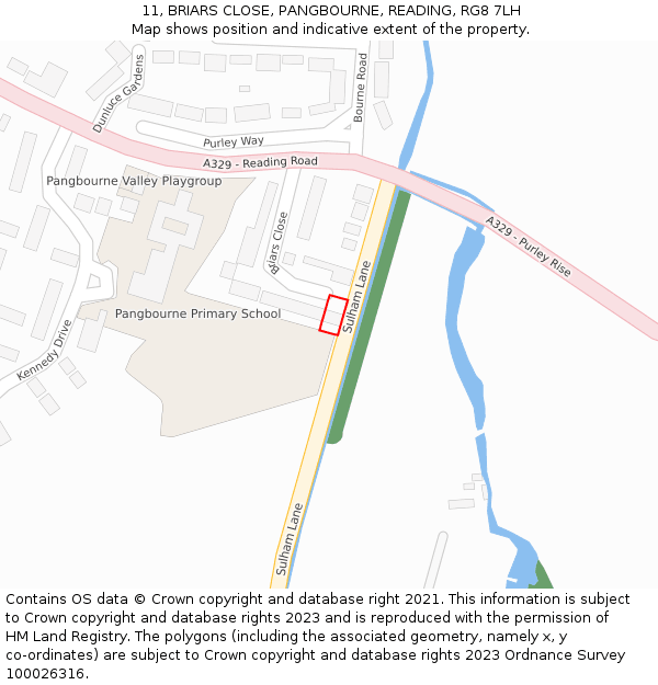 11, BRIARS CLOSE, PANGBOURNE, READING, RG8 7LH: Location map and indicative extent of plot
