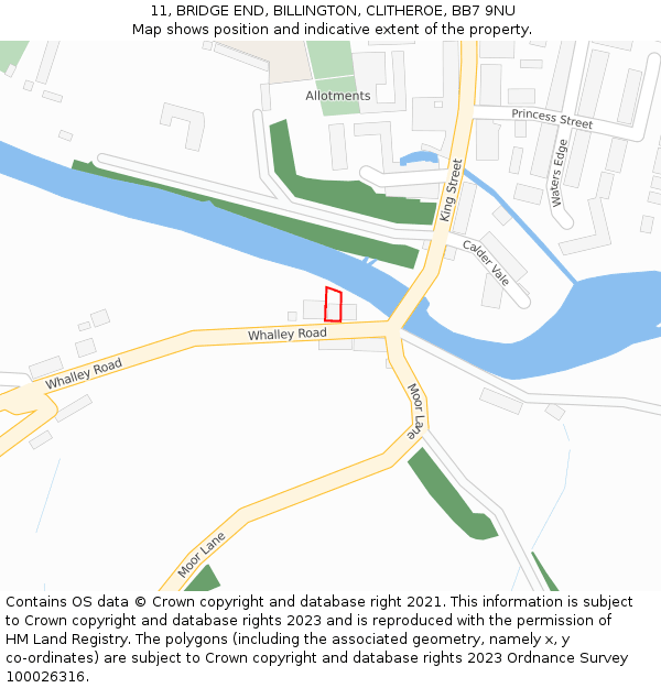 11, BRIDGE END, BILLINGTON, CLITHEROE, BB7 9NU: Location map and indicative extent of plot