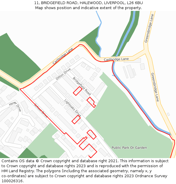 11, BRIDGEFIELD ROAD, HALEWOOD, LIVERPOOL, L26 6BU: Location map and indicative extent of plot