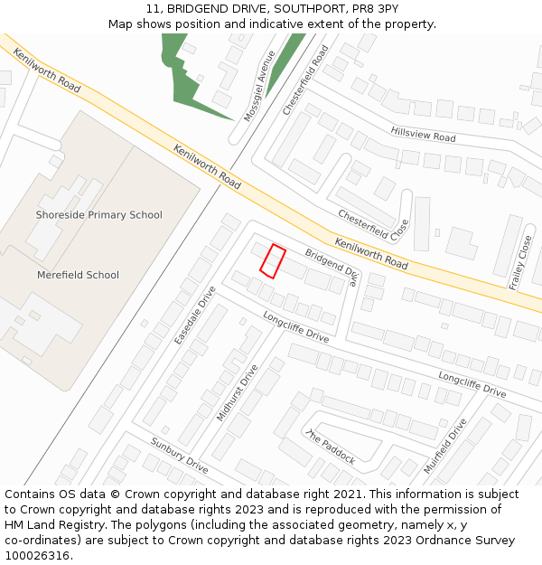 11, BRIDGEND DRIVE, SOUTHPORT, PR8 3PY: Location map and indicative extent of plot