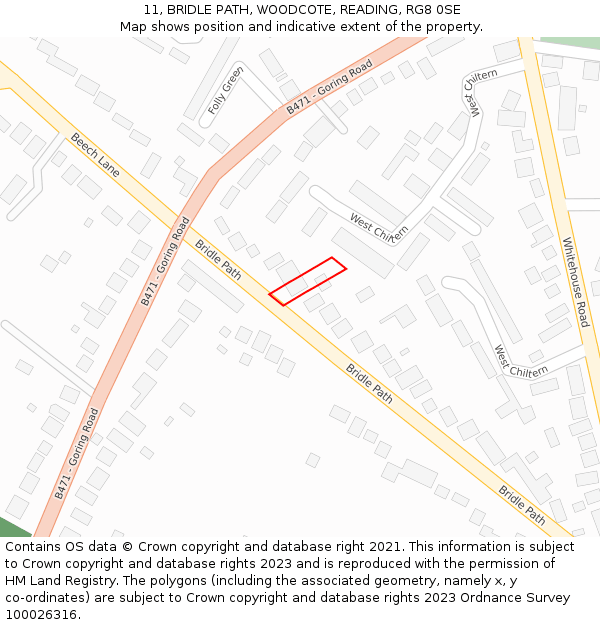 11, BRIDLE PATH, WOODCOTE, READING, RG8 0SE: Location map and indicative extent of plot