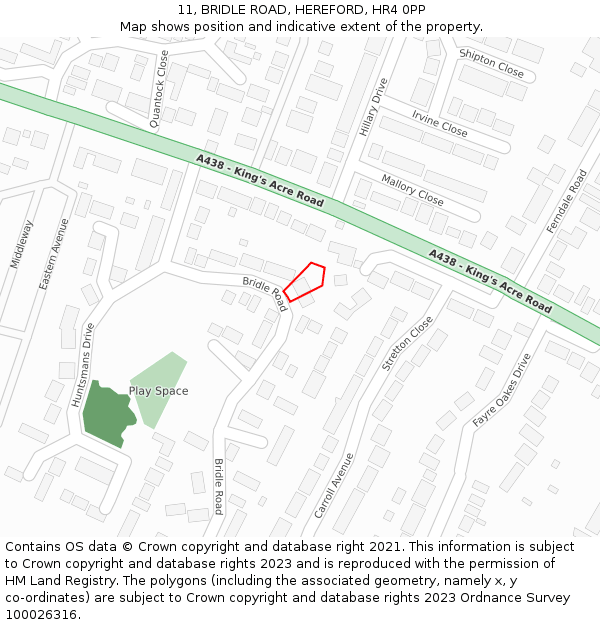 11, BRIDLE ROAD, HEREFORD, HR4 0PP: Location map and indicative extent of plot