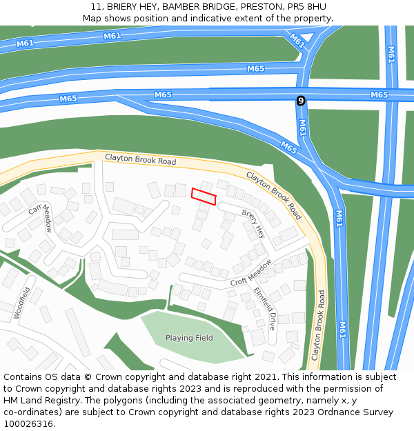 11, BRIERY HEY, BAMBER BRIDGE, PRESTON, PR5 8HU: Location map and indicative extent of plot