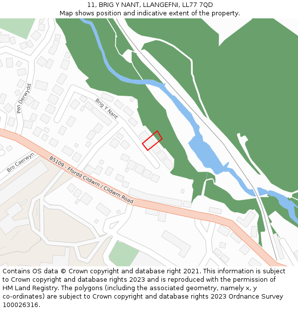 11, BRIG Y NANT, LLANGEFNI, LL77 7QD: Location map and indicative extent of plot