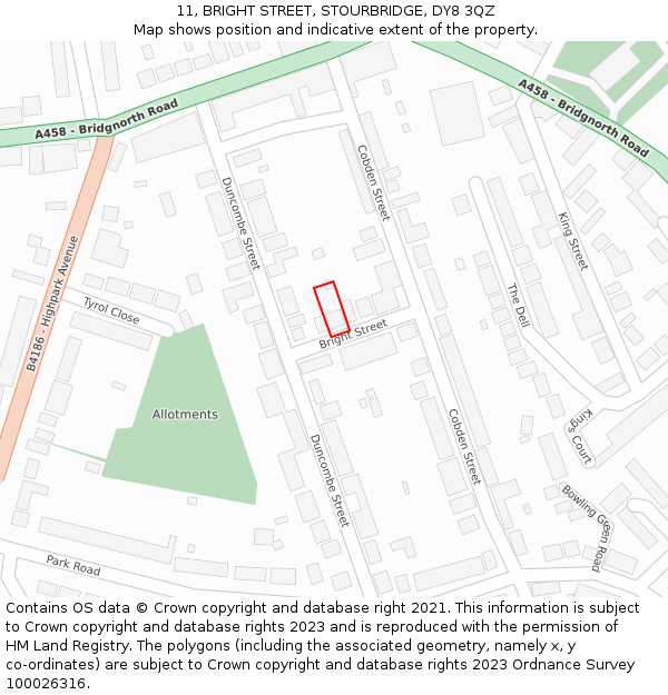 11, BRIGHT STREET, STOURBRIDGE, DY8 3QZ: Location map and indicative extent of plot