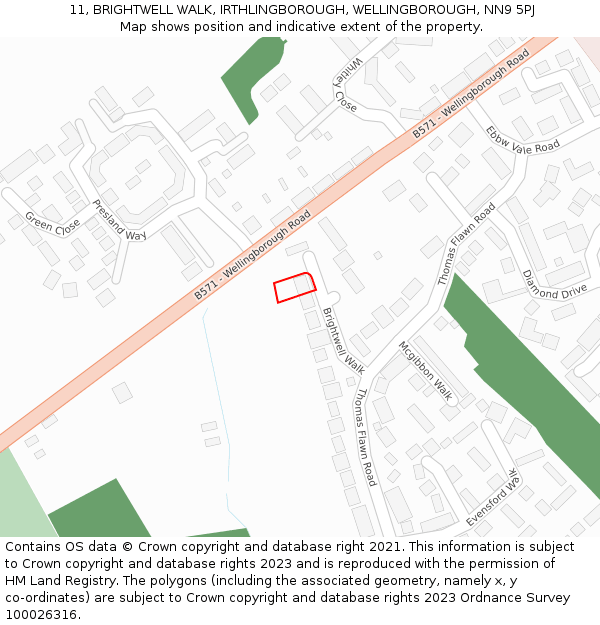 11, BRIGHTWELL WALK, IRTHLINGBOROUGH, WELLINGBOROUGH, NN9 5PJ: Location map and indicative extent of plot