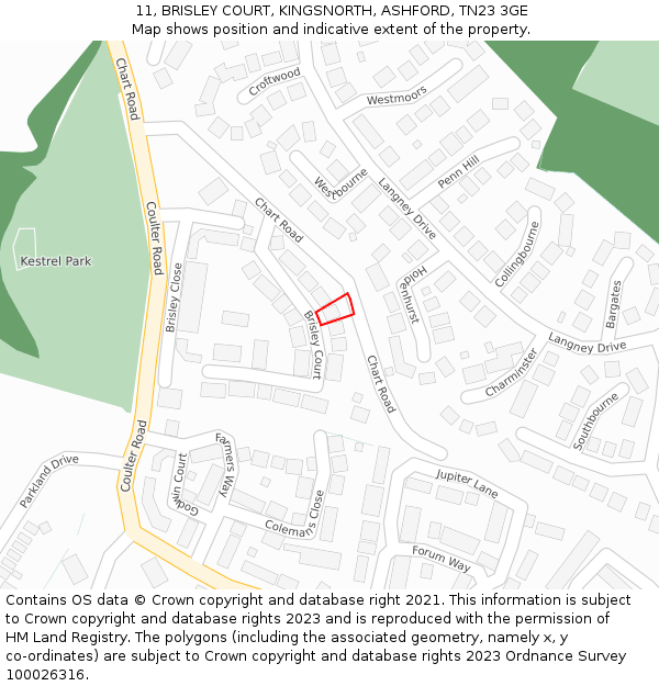 11, BRISLEY COURT, KINGSNORTH, ASHFORD, TN23 3GE: Location map and indicative extent of plot